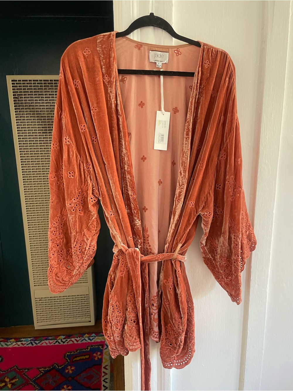 Johnny Was Rust Velvet Embroidered Kimono